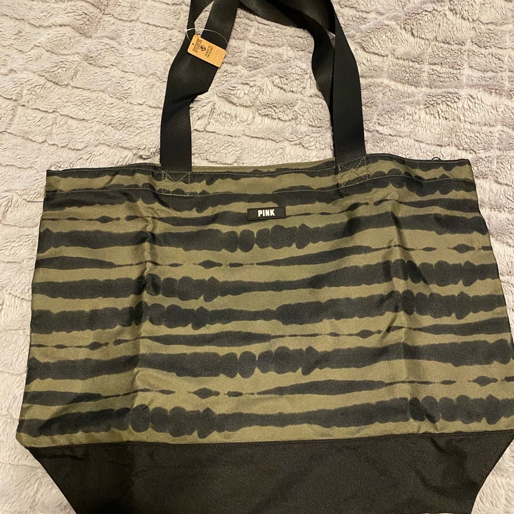 NEW PINK zippered Tote - Black/green tie dye